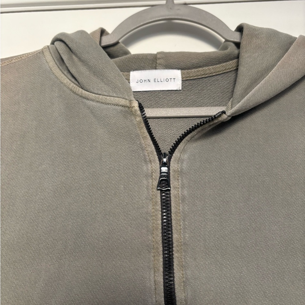 John Elliott Mercer quarter zip hoodie in washed green,Medium - Picture 3 of 4